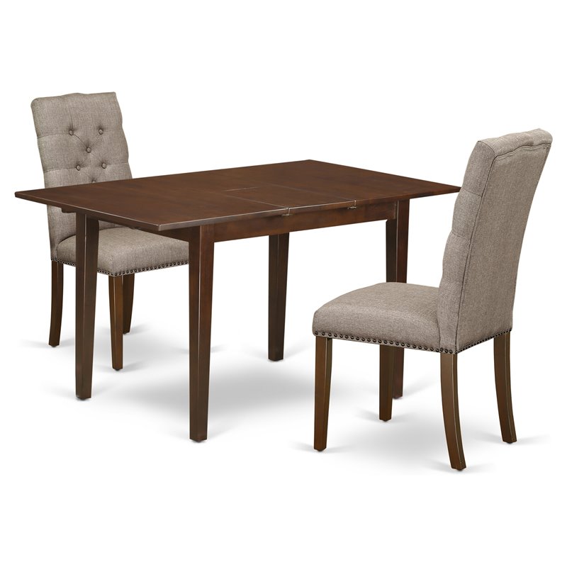 Pemberly Row 3-Piece Round Butterfly Leaf Wood Dining Set in Mahogany/Khaki