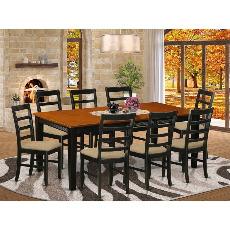 Pemberly Row 9-Piece Wooden Dining Set with Cushion Seats in Black/Cherry