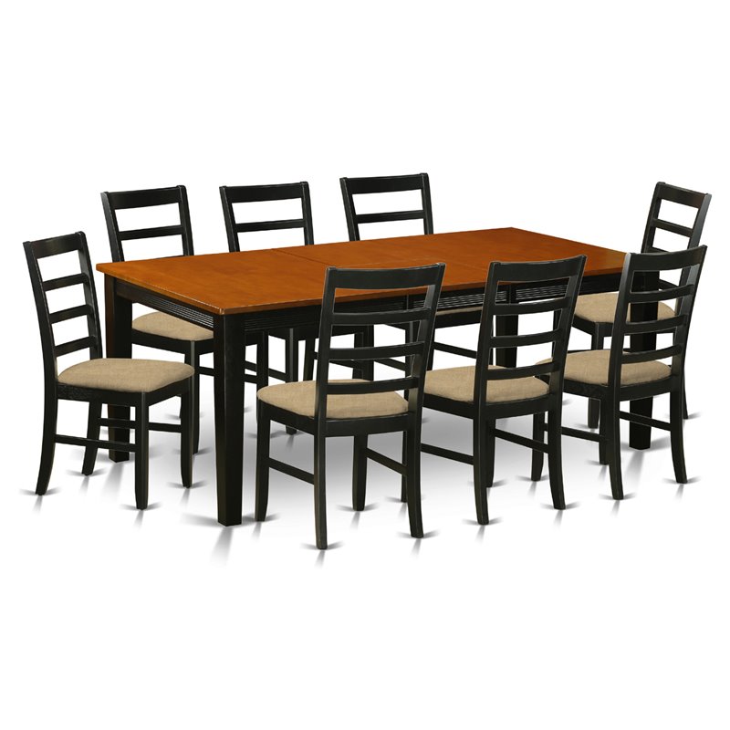 Pemberly Row 9-Piece Wooden Dining Set with Cushion Seats in Black/Cherry