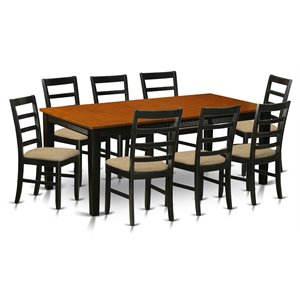 Pemberly Row 9-Piece Wooden Dining Set with Cushion Seats in Black/Cherry