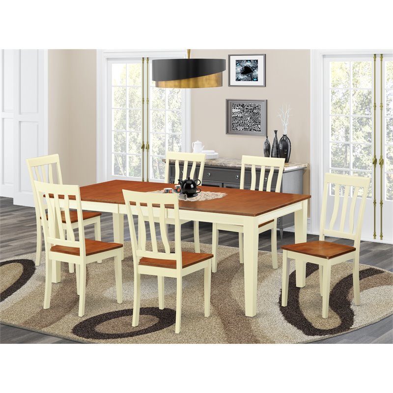 Pemberly Row 7-Piece Dining Set with Wood Chairs in Buttermilk and Cherry