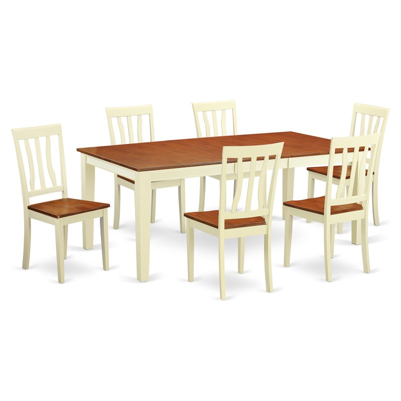 Pemberly Row 7-Piece Dining Set with Wood Chairs in Buttermilk and Cherry