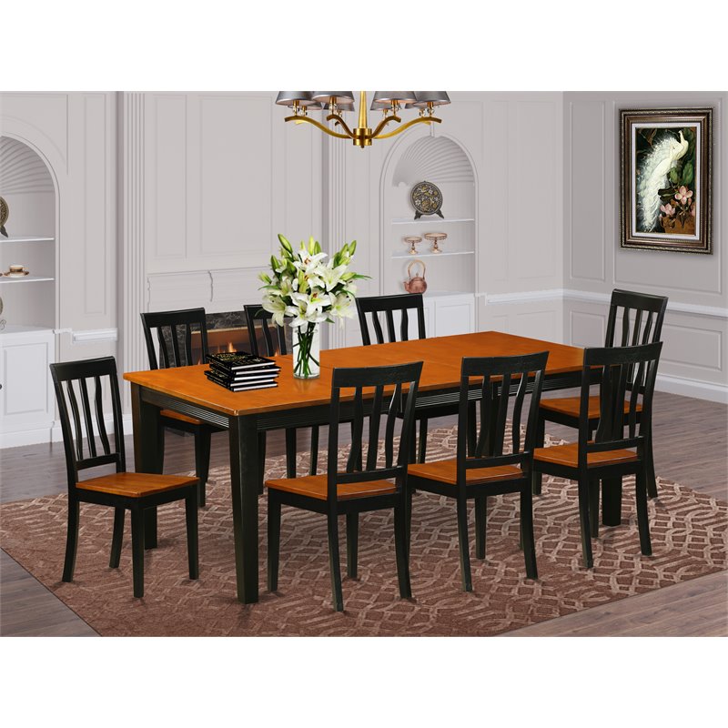 Pemberly Row 9-Piece Dining Set with Wood Seat in Black and Cherry
