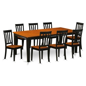 Pemberly Row 9-Piece Dining Set with Wood Seat in Black and Cherry