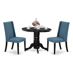 Pemberly Row 3-Piece Wood Dining Set in Black with Fabric Chairs