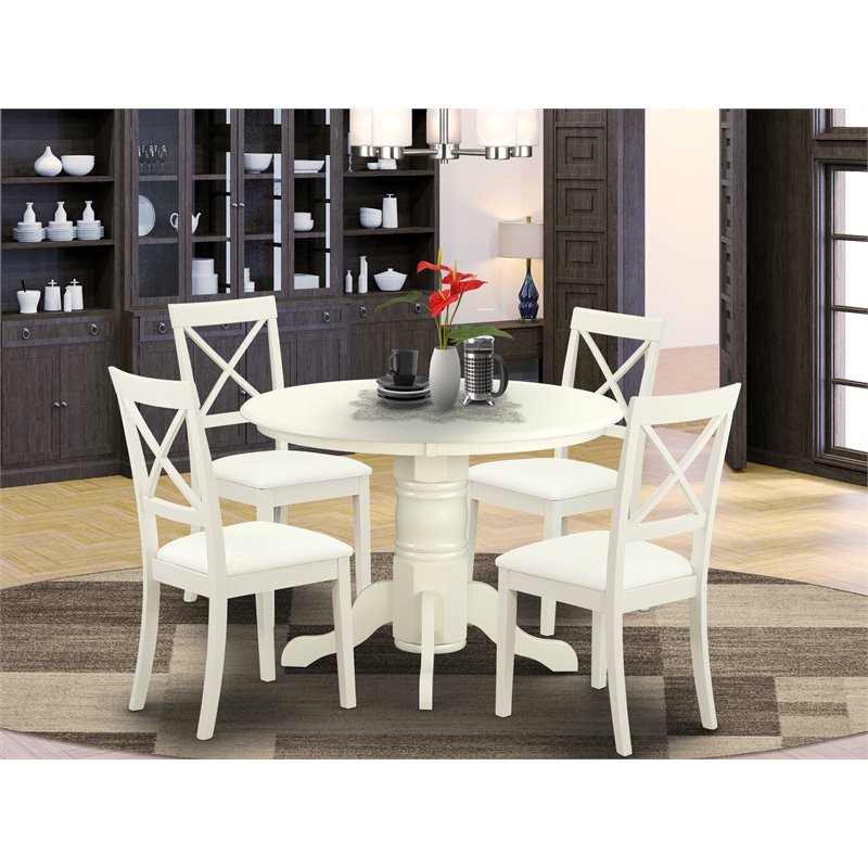 Pemberly Row 5-Piece Wood Dining Set with Faux Leather Seats in Linen White