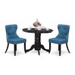Pemberly Row 3-Piece Black Wood Dining Set with Mineral Blue Upholstery