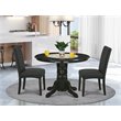Pemberly Row 3-Piece Dining Set in Black with Wood and Linen Fabric