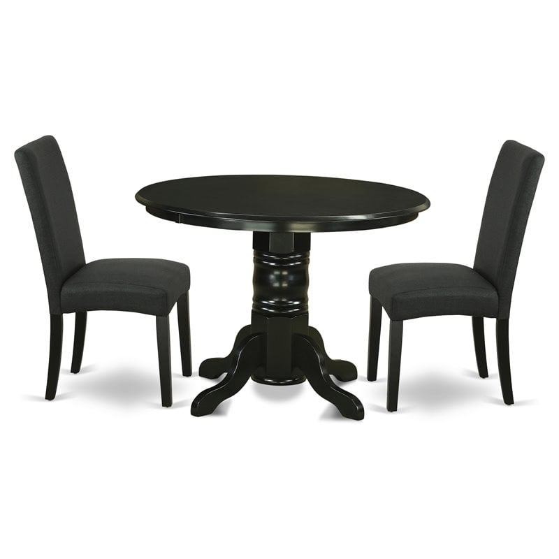 Pemberly Row 3-Piece Dining Set in Black with Wood and Linen Fabric