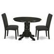 Pemberly Row 3-Piece Dining Set in Black with Wood and Linen Fabric