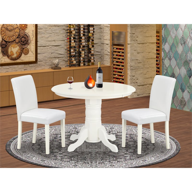 Pemberly Row 3-Piece Dining Set with Round Table and Leather Seats