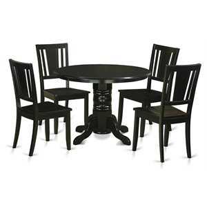 Pemberly Row 5-Piece Dining Table Set in Black with Extensible Table