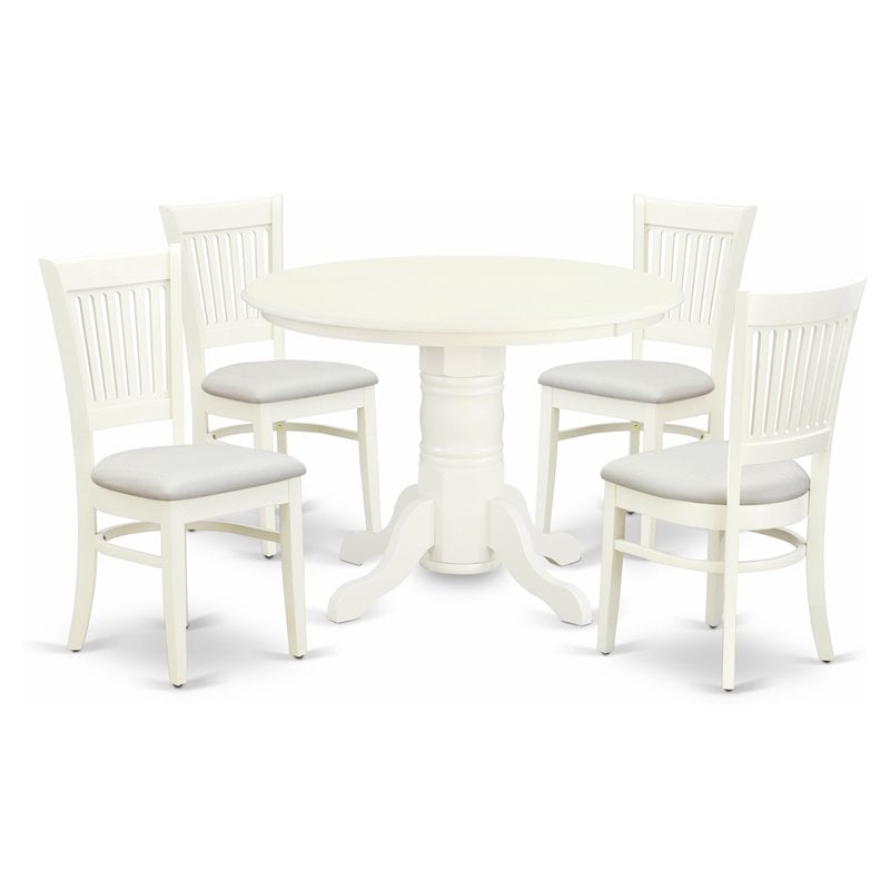 Pemberly Row 5-Piece Wood Dining Set with Linen Fabric Seats in White