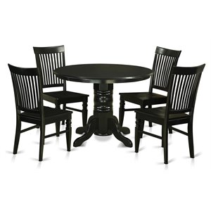 Pemberly Row 5-Piece Round Wood Dining Table Set in Black Finish