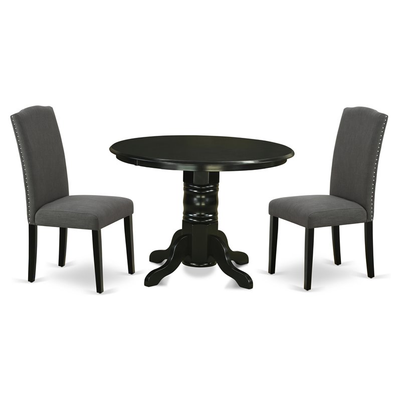 Pemberly Row 3-Piece Wood Dining Set with Dark Gotham Gray Chairs in Black