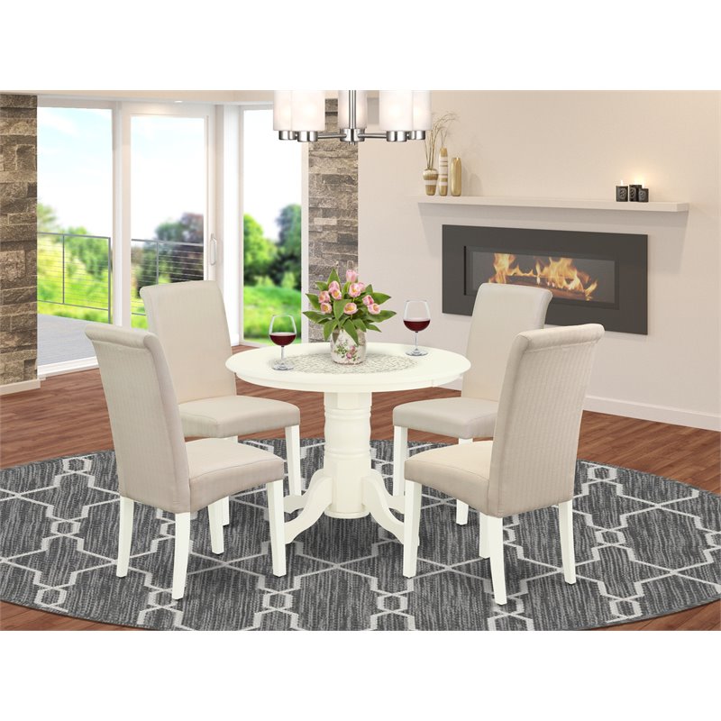Pemberly Row 5-Piece Wood Dining Set with Linen Upholstery in White/Cream