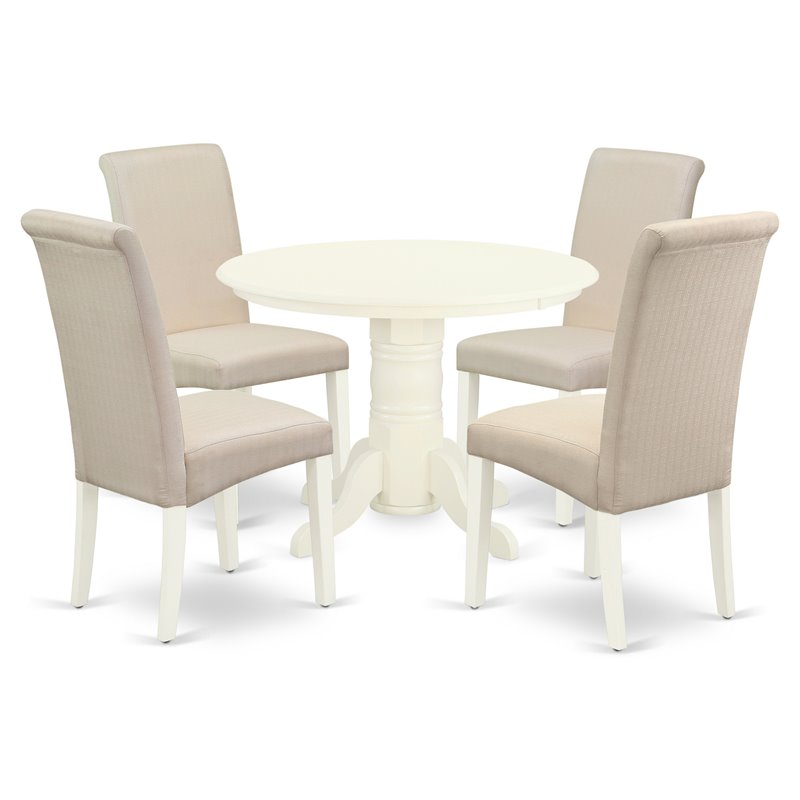 Pemberly Row 5-Piece Wood Dining Set with Linen Upholstery in White/Cream