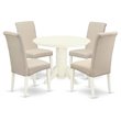 Pemberly Row 5-Piece Wood Dining Set with Linen Upholstery in White/Cream