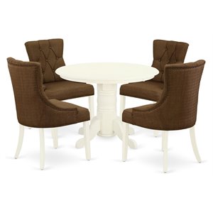Pemberly Row 5-Piece Dining Set with Linen Upholstery in White/Dark Coffee