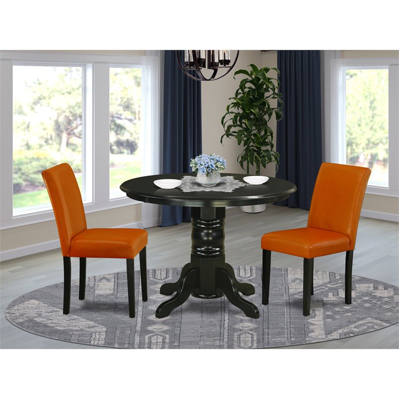 Pemberly Row 3-Piece Dining Set with PU Leather in Black and Baked Bean
