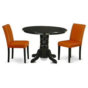 Pemberly Row 3-Piece Dining Set with PU Leather in Black and Baked Bean