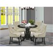 Pemberly Row 5-Piece Dining Set with Linen Upholstery in Black/Light Beige