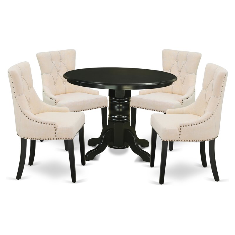 Pemberly Row 5-Piece Dining Set with Linen Upholstery in Black/Light Beige