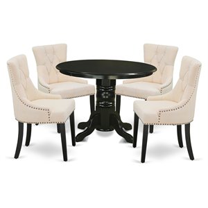 pemberly row 5-piece dining set with linen upholstery in black/light beige