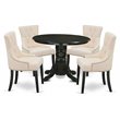 Pemberly Row 5-Piece Dining Set with Linen Upholstery in Black/Light Beige