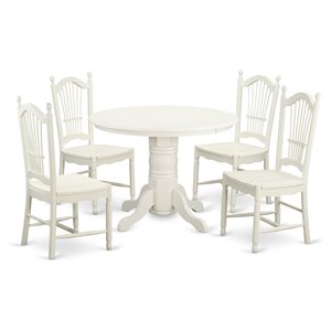 Pemberly Row 5-Piece Round Pedestal Dinette Set in Linen White