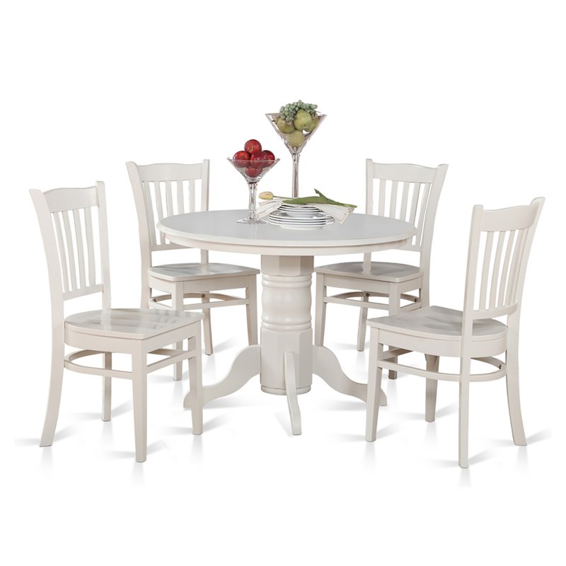 Pemberly Row 5-Piece Round Wood Kitchen Set with Linen White Finish
