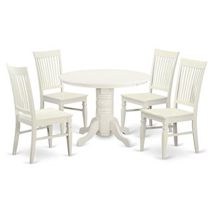 Pemberly Row 5-Piece Wood Dining Set with Pedestal Table in Linen White