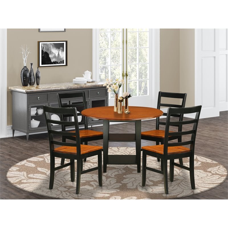Pemberly Row 5-Piece Wood Dinette Table Set in Black and Cherry