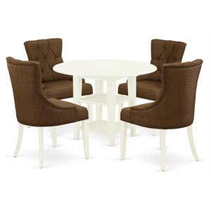 Pemberly Row 5-Piece Dining Set in Linen White and Dark Coffee Finish