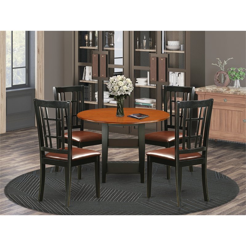Pemberly Row 5-Piece Wood Dining Table and Chairs in Black and Cherry