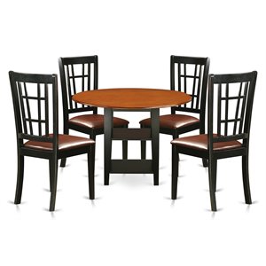 Pemberly Row 5-Piece Wood Dining Table and Chairs in Black and Cherry