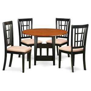 Pemberly Row 5-Piece Black and Cherry Dining Set with Cushion Seats