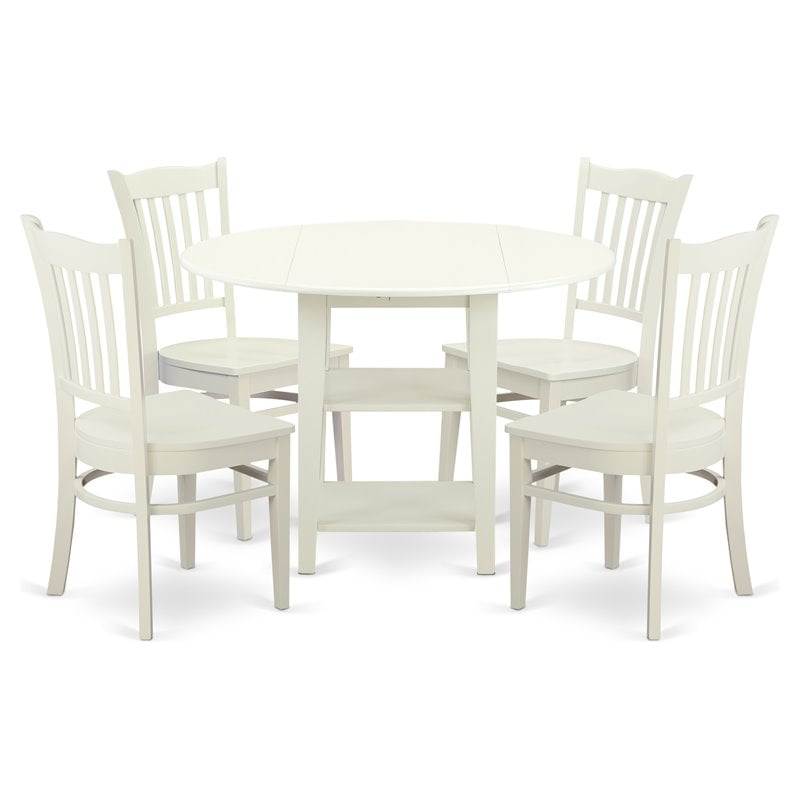 Pemberly Row 5-Piece Wood Dining Set with Solid Wood Seat in Linen White