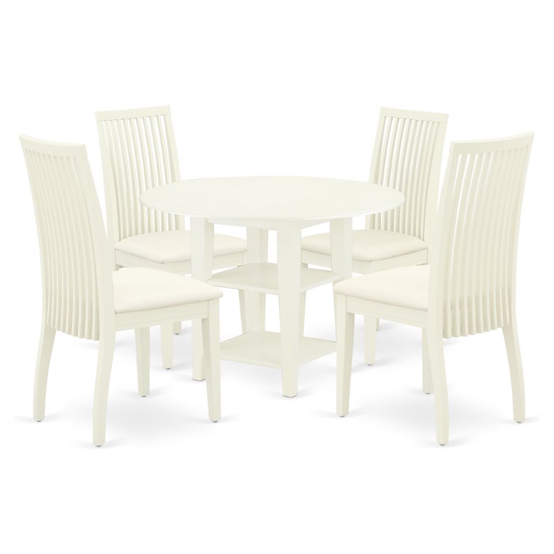 Pemberly Row 5-Piece Wood Dining Set with Cushion Seats in Linen White
