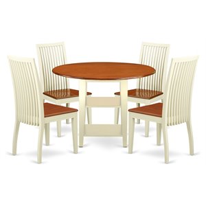 Pemberly Row 5-Piece Wood Dining Set in Buttermilk & Cherry Finish