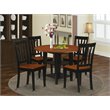 Pemberly Row 5-Piece Dining Set with Wooden Seats in Black & Cherry