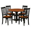 Pemberly Row 5-Piece Dining Set with Wooden Seats in Black & Cherry