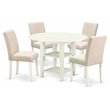 Pemberly Row 5-Piece Wood Dining Set with Fabric Seat in Linen White