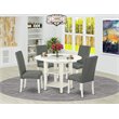 Pemberly Row 5-Piece Wood Dining Set in Linen White and Gray Fabric