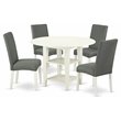 Pemberly Row 5-Piece Wood Dining Set in Linen White and Gray Fabric