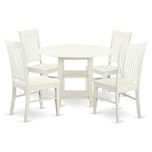 Pemberly Row 5-Piece Oval Dining Set in Solid Wood Linen White Finish
