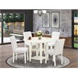 Pemberly Row 5-Piece Wood Dining Set in Linen White with PU Upholstery
