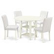 Pemberly Row 5-Piece Wood Dining Set in Linen White with PU Upholstery