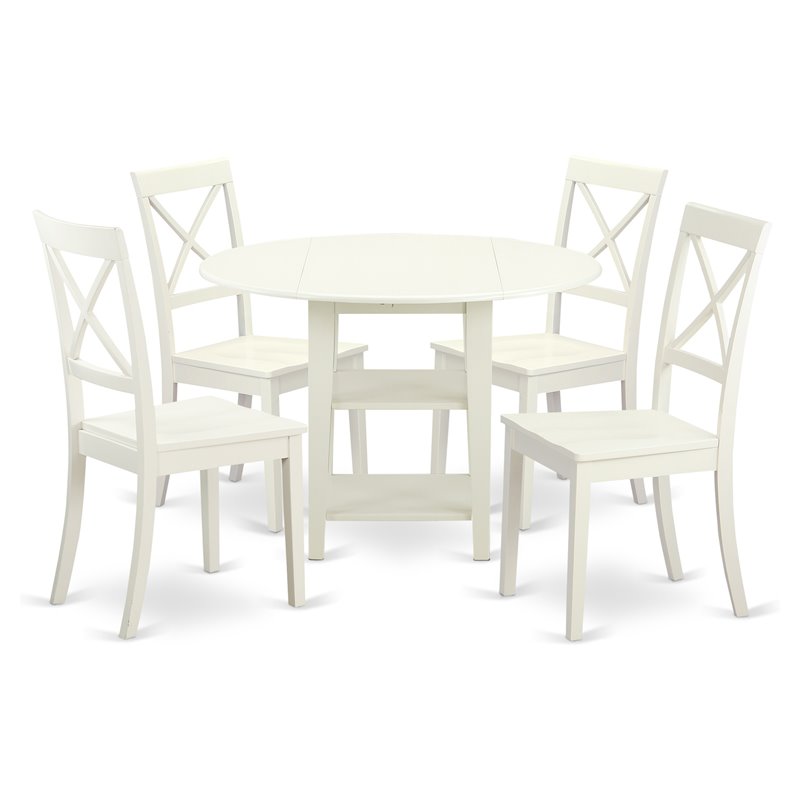 Pemberly Row 5-Piece Round Wood Dining Set in Linen White Finish