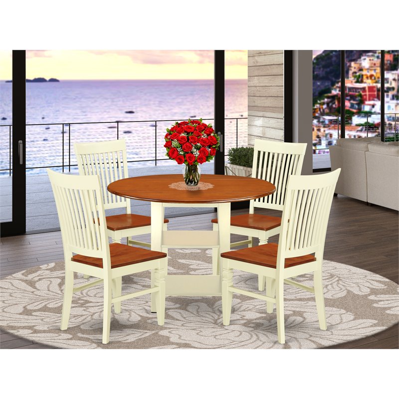 Pemberly Row 5-Piece Wood Dinette Set in Buttermilk & Cherry Finish